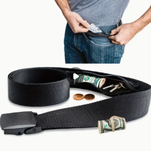 Stash Belt with Hidden Zipper Compartment | Black Travel Belt | Adjustable 122cm × 3.8cm